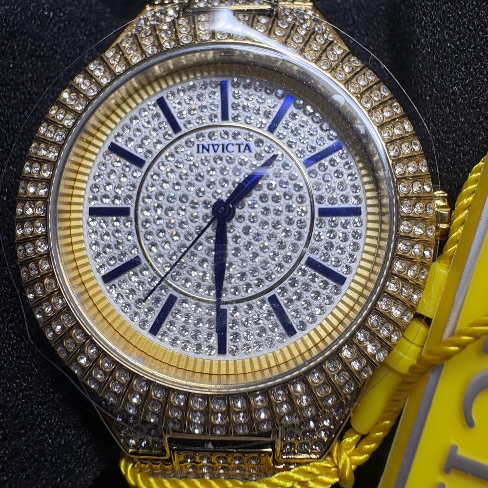 INVICTA Two-Tone Gold and Silver Crystal Pavé Watch with Blue Accents